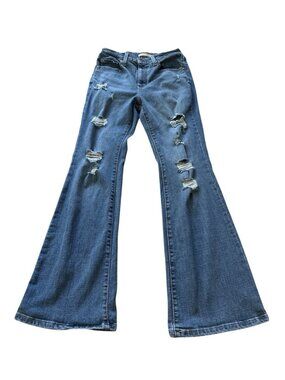 Levi Strauss Womans 726 Flare Blue Jeans 28x30 Distressed Denim Jean Pants Y2K
